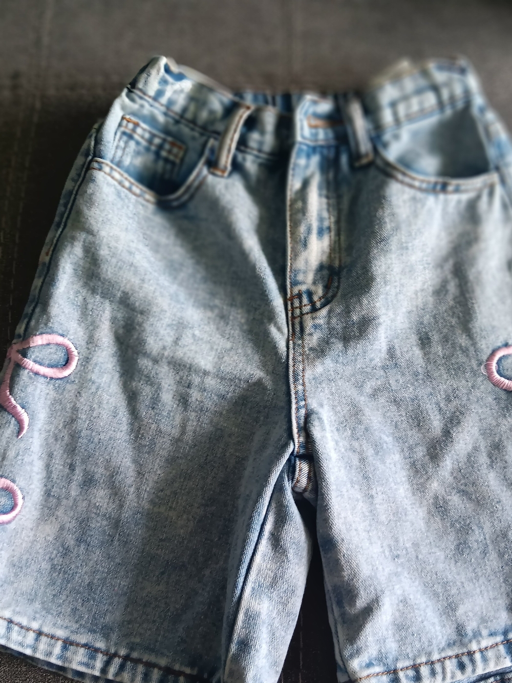 & Other Stories Light Blue Denim Shorts with Pink Embroidery